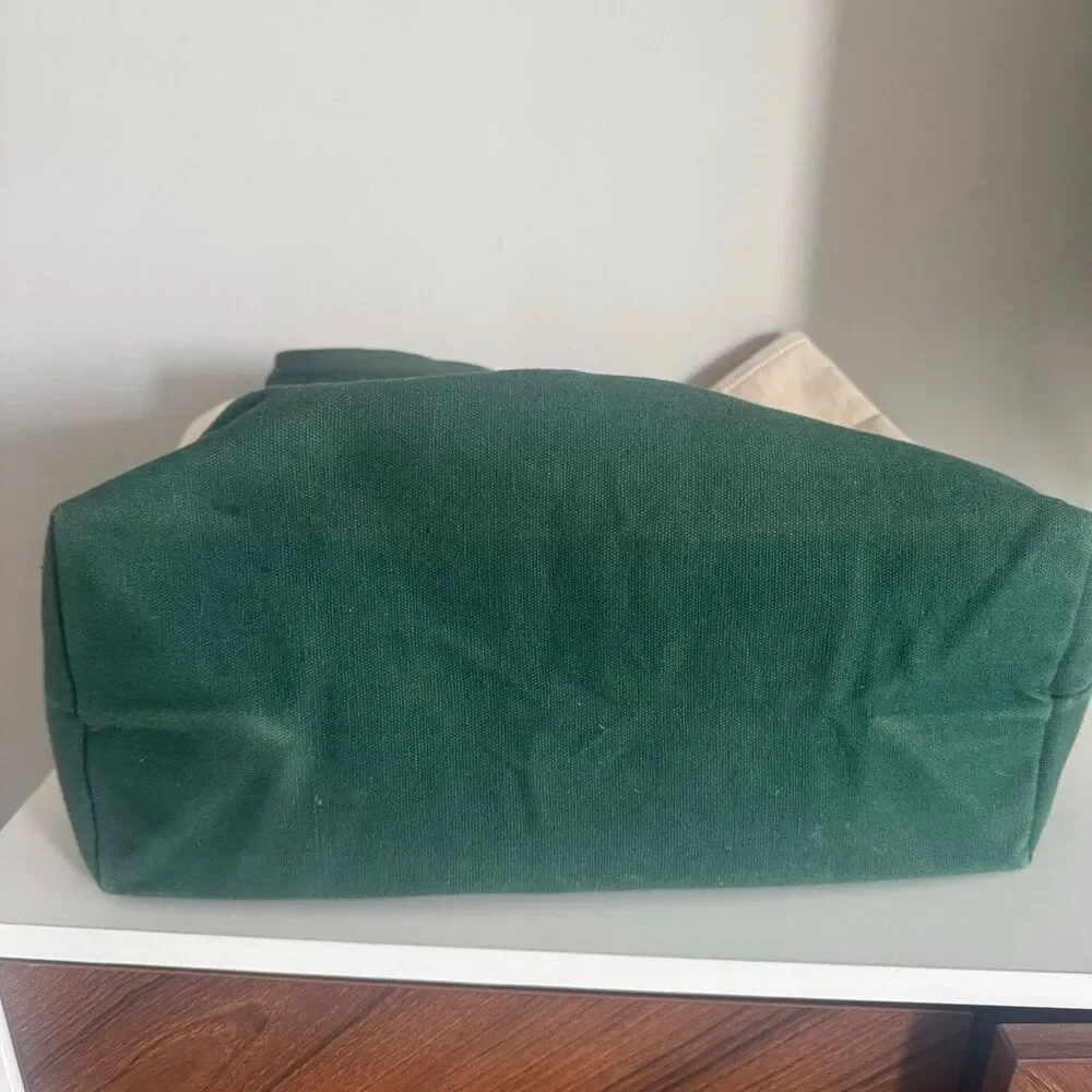 Vintage Large Cotton Canvas Boat And Tote Style Bag Green White